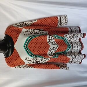 COMO NO? brand tunic, orange, cream, green